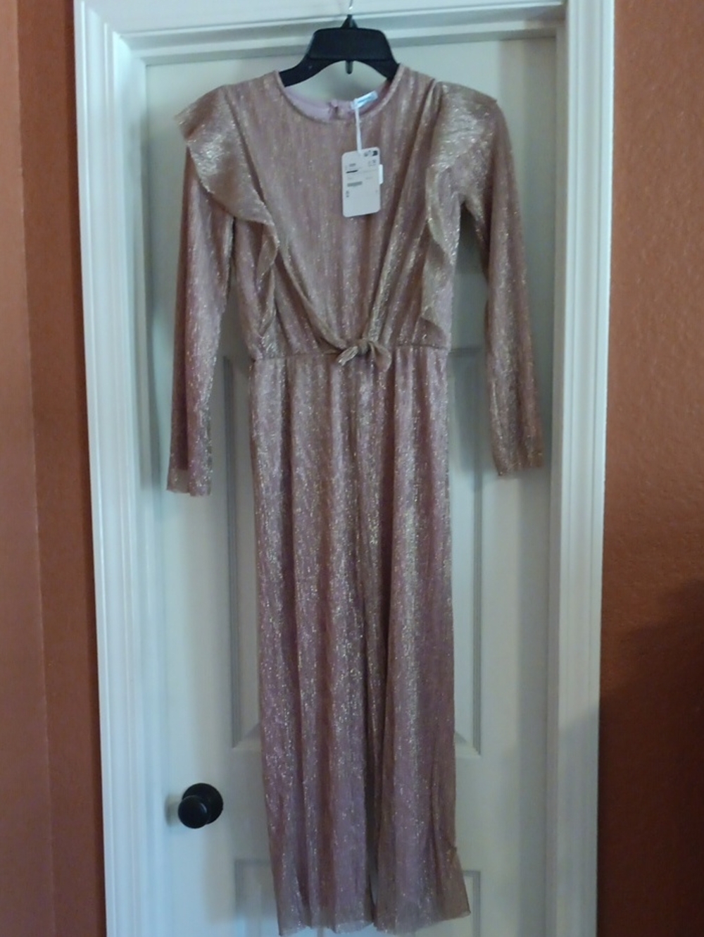 Mayoral Rose-Gold Metallic Jumpsuit with Tie Waist